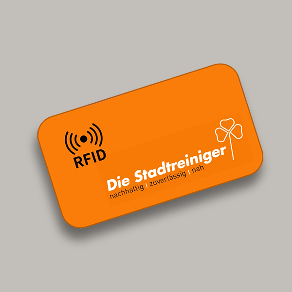 orangefarbige Karte mit RFID Symbol und die Stadtreiniger Aufdruck