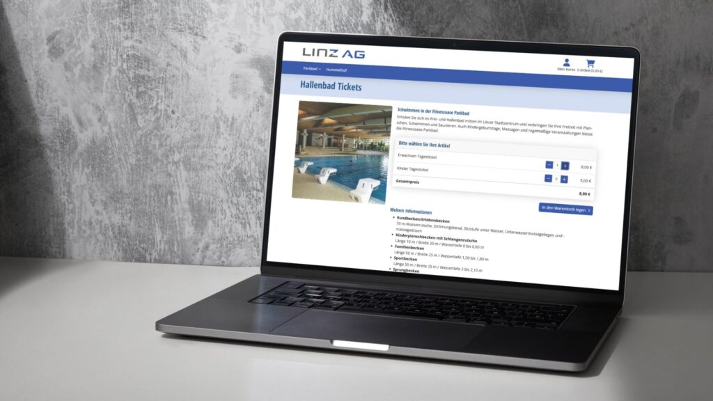 Laptop mit Webshop Linzer Bäder